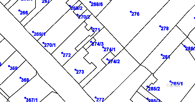 Parcela st. 274 v KÚ Dubí u Teplic, Katastrální mapa