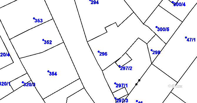 Parcela st. 296 v KÚ Dubí u Teplic, Katastrální mapa