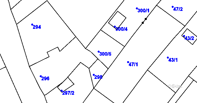 Parcela st. 300/5 v KÚ Dubí u Teplic, Katastrální mapa