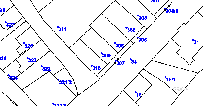 Parcela st. 309 v KÚ Dubí u Teplic, Katastrální mapa