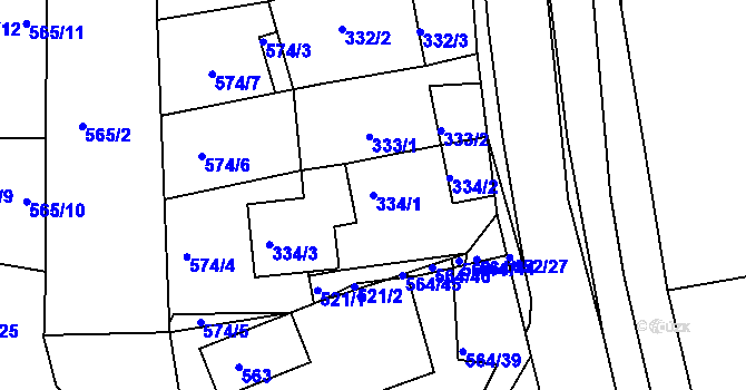 Parcela st. 334/1 v KÚ Dubí u Teplic, Katastrální mapa