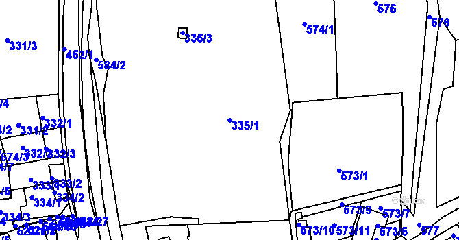 Parcela st. 335/1 v KÚ Dubí u Teplic, Katastrální mapa