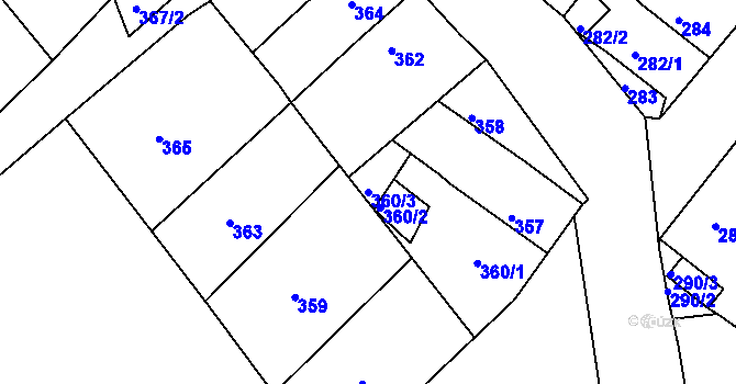 Parcela st. 360/3 v KÚ Dubí u Teplic, Katastrální mapa