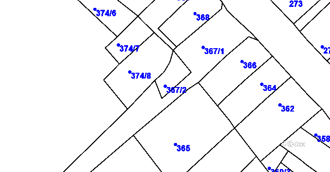 Parcela st. 367/2 v KÚ Dubí u Teplic, Katastrální mapa