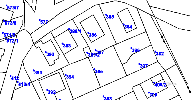 Parcela st. 387 v KÚ Dubí u Teplic, Katastrální mapa