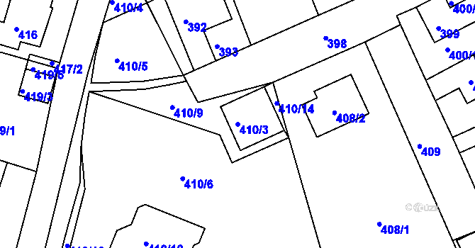 Parcela st. 410/3 v KÚ Dubí u Teplic, Katastrální mapa
