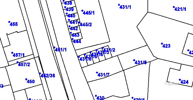 Parcela st. 431/3 v KÚ Dubí u Teplic, Katastrální mapa