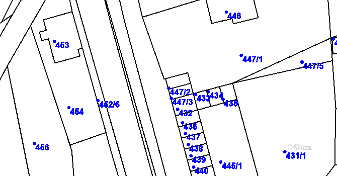 Parcela st. 447/2 v KÚ Dubí u Teplic, Katastrální mapa