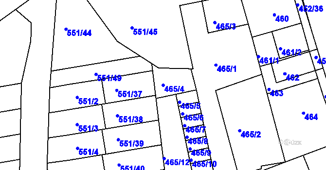 Parcela st. 465/4 v KÚ Dubí u Teplic, Katastrální mapa