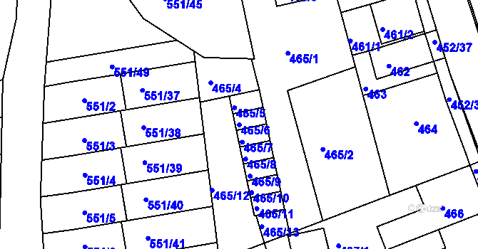 Parcela st. 465/6 v KÚ Dubí u Teplic, Katastrální mapa