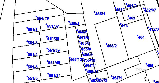 Parcela st. 465/7 v KÚ Dubí u Teplic, Katastrální mapa