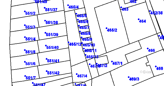 Parcela st. 465/10 v KÚ Dubí u Teplic, Katastrální mapa