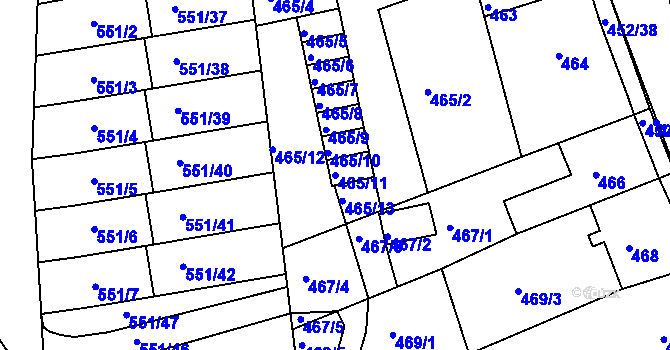 Parcela st. 465/11 v KÚ Dubí u Teplic, Katastrální mapa