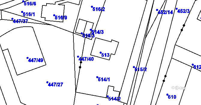 Parcela st. 513 v KÚ Dubí u Teplic, Katastrální mapa