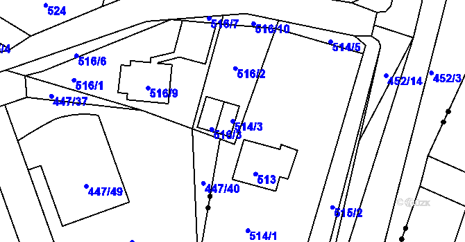 Parcela st. 514/3 v KÚ Dubí u Teplic, Katastrální mapa