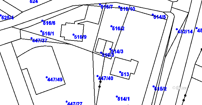 Parcela st. 516/3 v KÚ Dubí u Teplic, Katastrální mapa