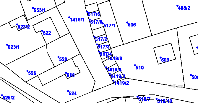 Parcela st. 517/4 v KÚ Dubí u Teplic, Katastrální mapa
