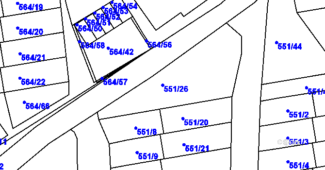 Parcela st. 551/26 v KÚ Dubí u Teplic, Katastrální mapa