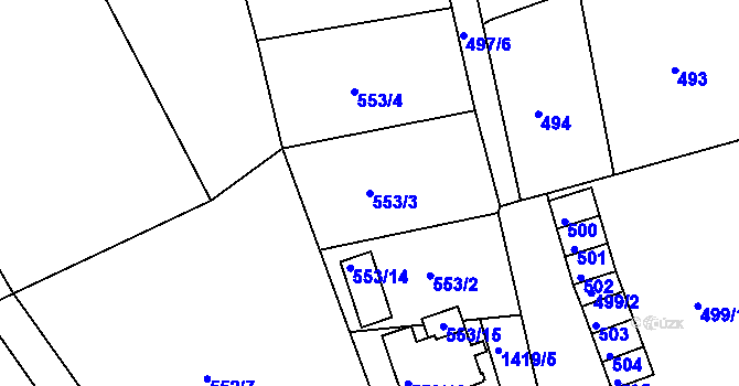 Parcela st. 553/3 v KÚ Dubí u Teplic, Katastrální mapa