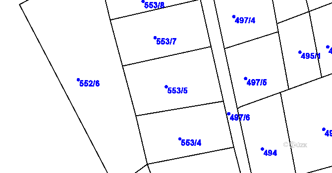 Parcela st. 553/5 v KÚ Dubí u Teplic, Katastrální mapa