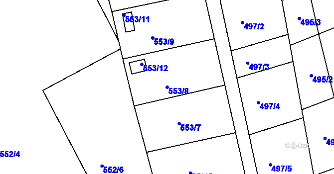 Parcela st. 553/8 v KÚ Dubí u Teplic, Katastrální mapa