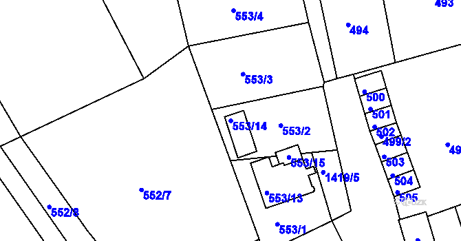 Parcela st. 553/14 v KÚ Dubí u Teplic, Katastrální mapa