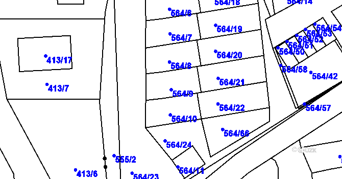 Parcela st. 564/9 v KÚ Dubí u Teplic, Katastrální mapa