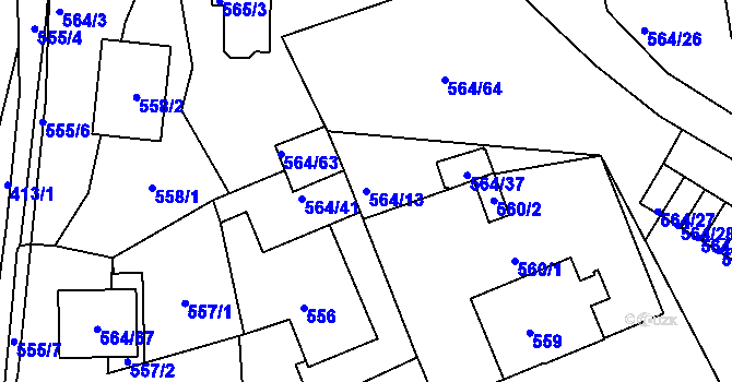 Parcela st. 564/13 v KÚ Dubí u Teplic, Katastrální mapa