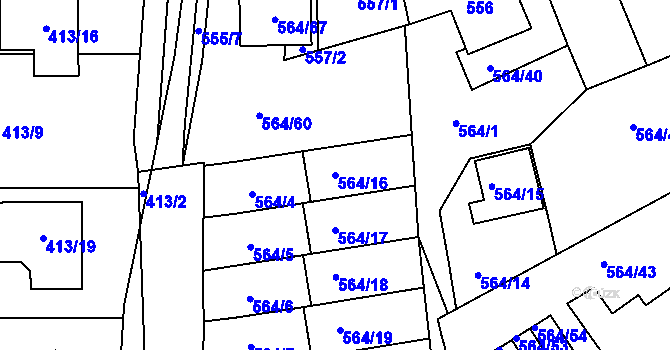 Parcela st. 564/16 v KÚ Dubí u Teplic, Katastrální mapa