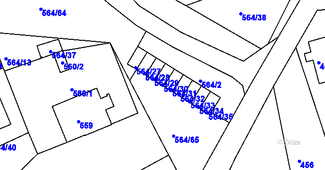 Parcela st. 564/30 v KÚ Dubí u Teplic, Katastrální mapa
