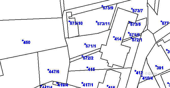 Parcela st. 571/1 v KÚ Dubí u Teplic, Katastrální mapa