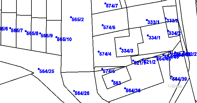 Parcela st. 574/4 v KÚ Dubí u Teplic, Katastrální mapa