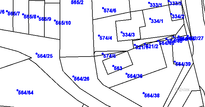 Parcela st. 574/5 v KÚ Dubí u Teplic, Katastrální mapa
