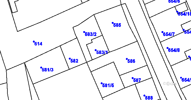 Parcela st. 583/1 v KÚ Dubí u Teplic, Katastrální mapa