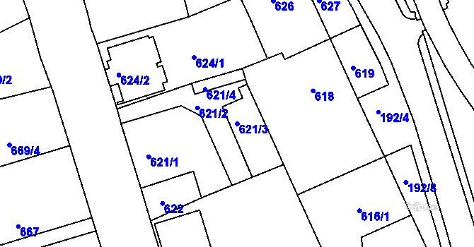 Parcela st. 621/3 v KÚ Dubí u Teplic, Katastrální mapa