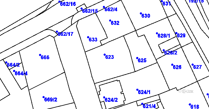Parcela st. 623 v KÚ Dubí u Teplic, Katastrální mapa