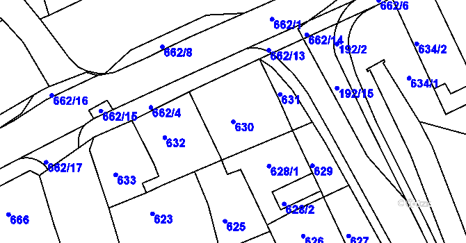 Parcela st. 630 v KÚ Dubí u Teplic, Katastrální mapa