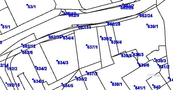 Parcela st. 637/1 v KÚ Dubí u Teplic, Katastrální mapa