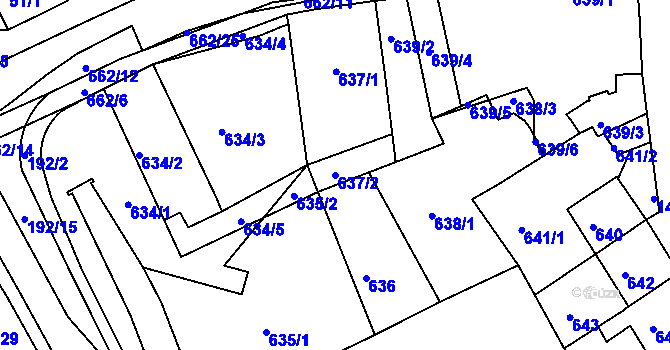 Parcela st. 637/2 v KÚ Dubí u Teplic, Katastrální mapa