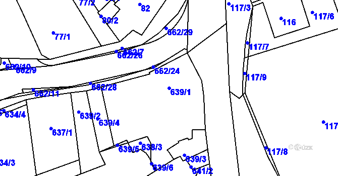 Parcela st. 639/1 v KÚ Dubí u Teplic, Katastrální mapa