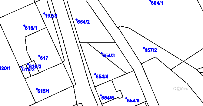 Parcela st. 654/3 v KÚ Dubí u Teplic, Katastrální mapa