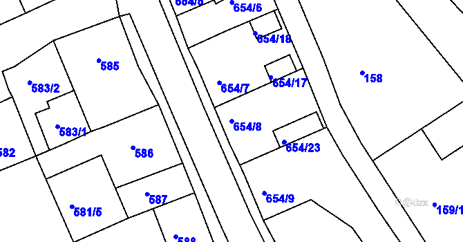 Parcela st. 654/8 v KÚ Dubí u Teplic, Katastrální mapa