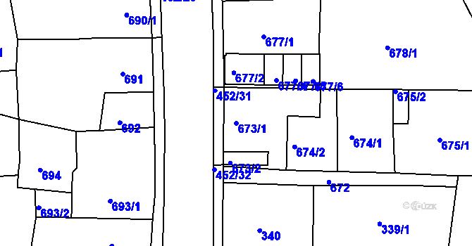 Parcela st. 673/1 v KÚ Dubí u Teplic, Katastrální mapa