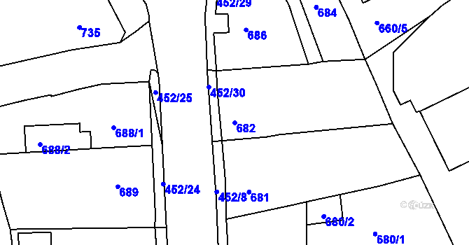 Parcela st. 682 v KÚ Dubí u Teplic, Katastrální mapa