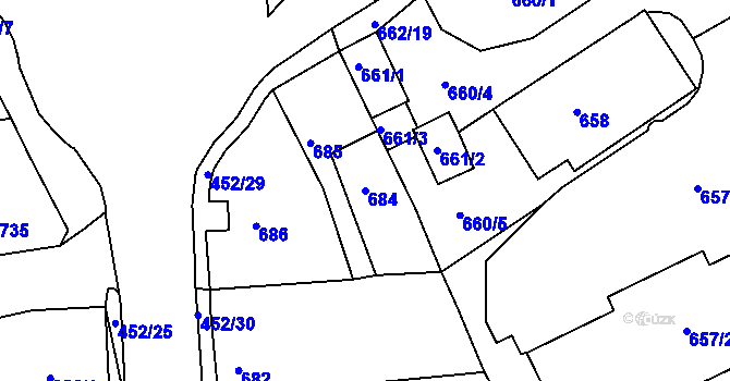 Parcela st. 684 v KÚ Dubí u Teplic, Katastrální mapa
