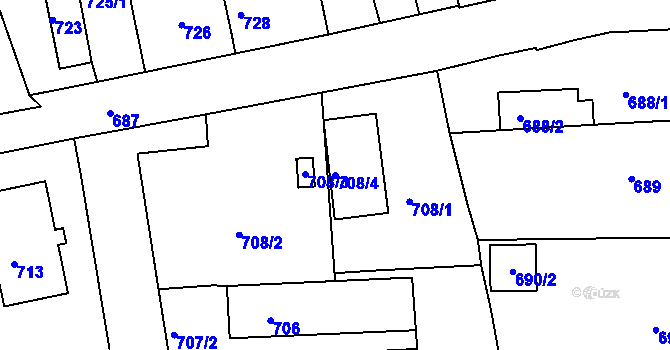 Parcela st. 708/4 v KÚ Dubí u Teplic, Katastrální mapa