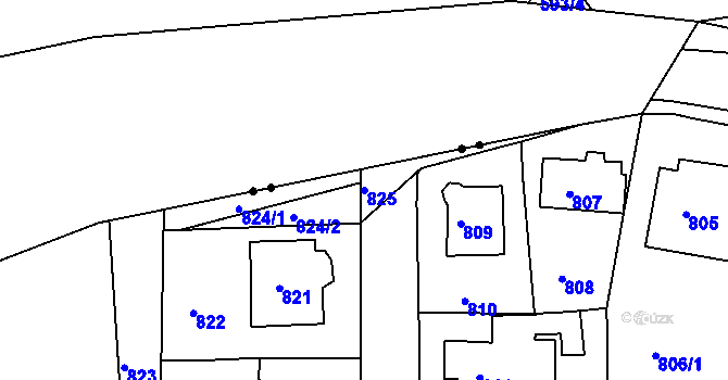 Parcela st. 825 v KÚ Dubí u Teplic, Katastrální mapa