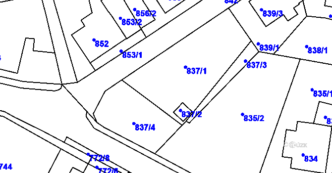 Parcela st. 837/1 v KÚ Dubí u Teplic, Katastrální mapa
