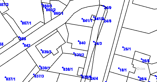 Parcela st. 840 v KÚ Dubí u Teplic, Katastrální mapa