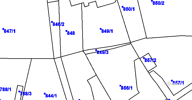 Parcela st. 849/3 v KÚ Dubí u Teplic, Katastrální mapa